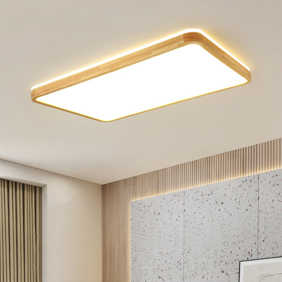 Rectangular Ozawa wood flush mount ceiling light.