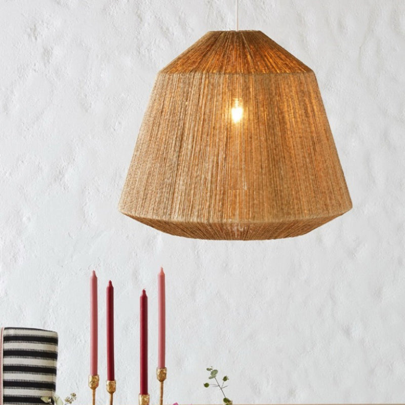 Rustic Lantern Metal Rope Pendant Light Grey Restaurant