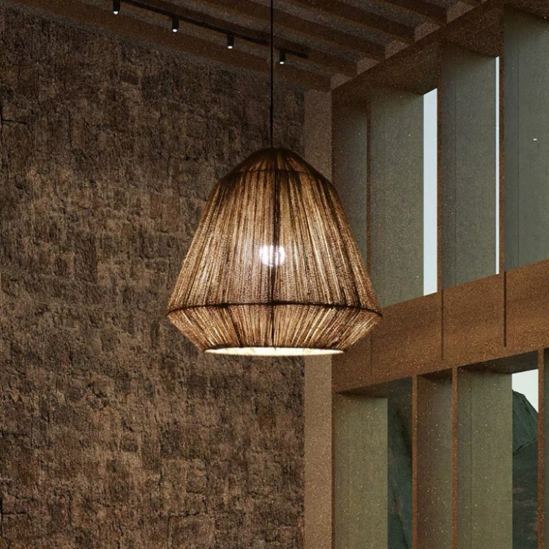 Rustic Lantern Metal Rope Pendant Light Grey Restaurant