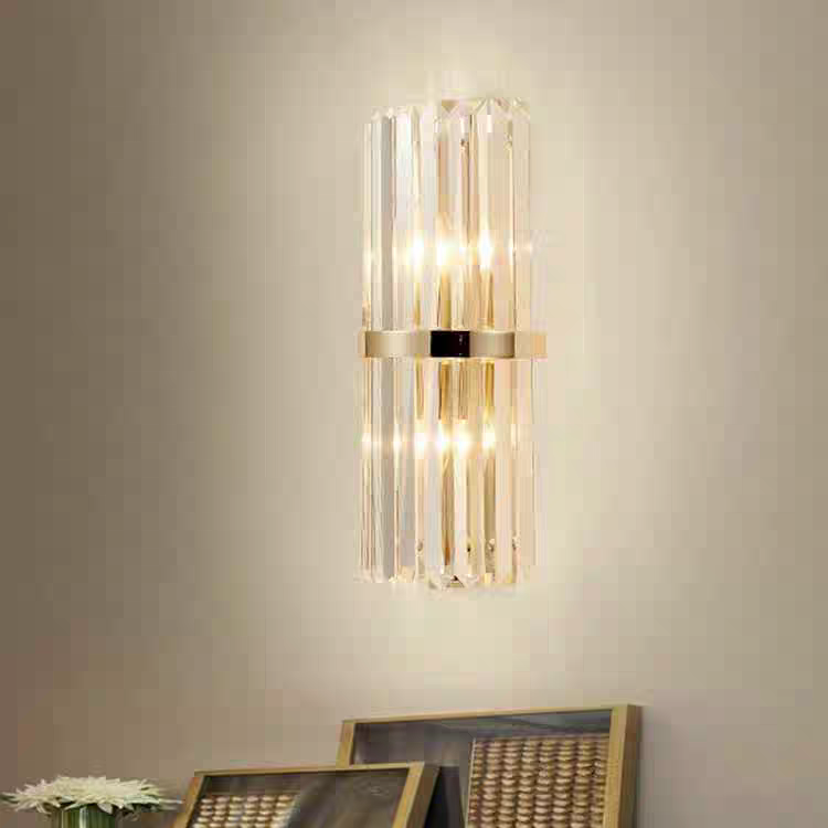 Orr Modern Cylindrical Metal/Crystal Wall Lamp, Gold