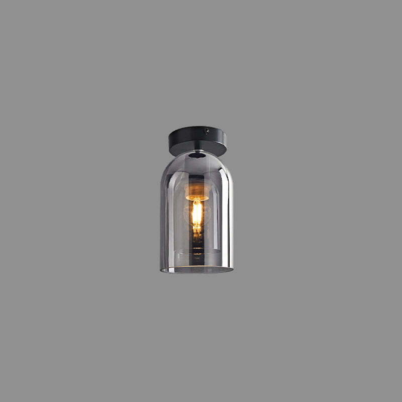 Sanna Modern Cylinder Semi-Flush Mount Clear Glass Ceiling Light, Cognac/Grey