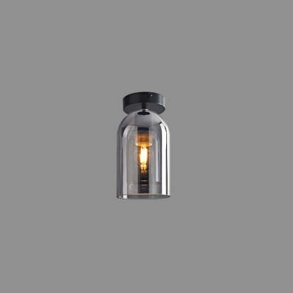 Sanna Modern Cylinder Semi-Flush Mount Clear Glass Ceiling Light, Cognac/Grey