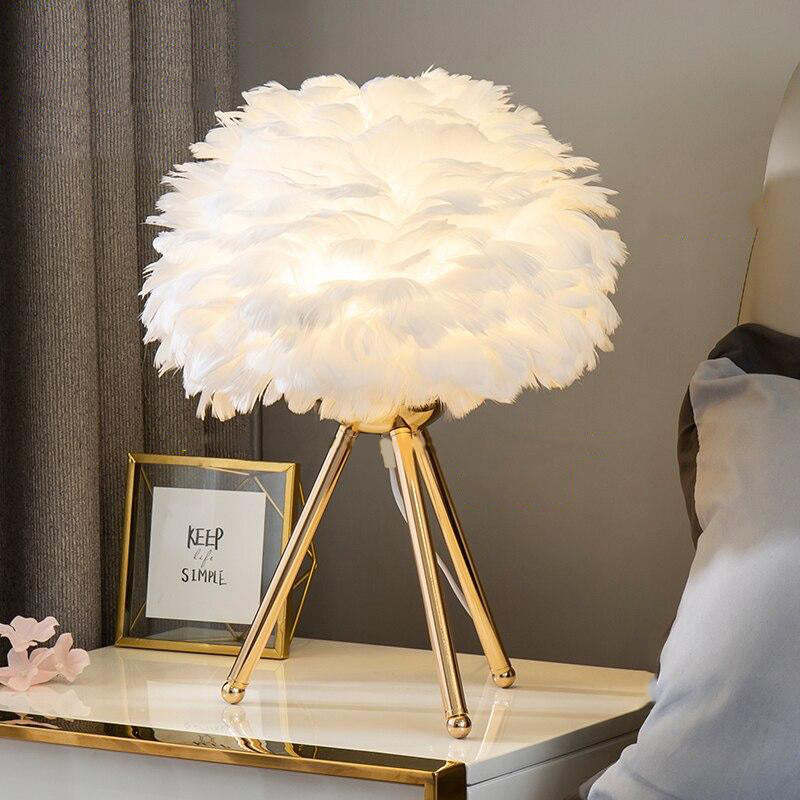 O'Moore Modern Feather Table Lamp Tripod, White/Grey/Pink/Hot Pink