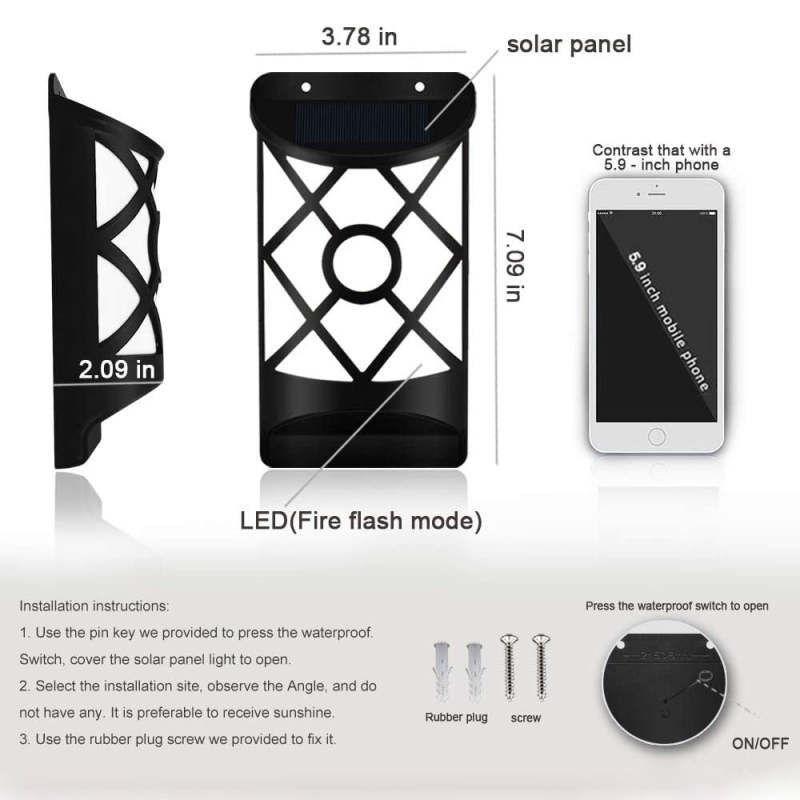Sumait Waterproof LED Flickering Flame Solar Wall Lamp