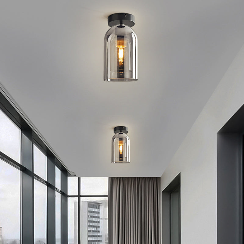 Sanna Modern Cylinder Semi-Flush Mount Clear Glass Ceiling Light, Cognac/Grey