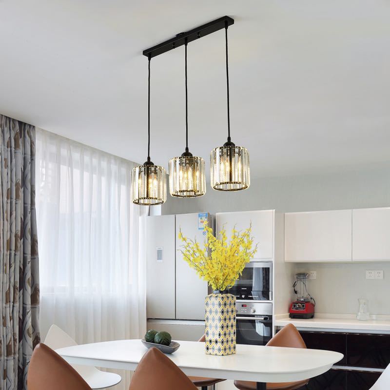 Herbert Modern Cluster Cylinder Glass Pendant Light, Black/Gold