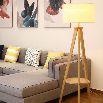 Ozawa Floor Lamp Triangle Vintage, Wooden/Fabric, Beige, Living Room