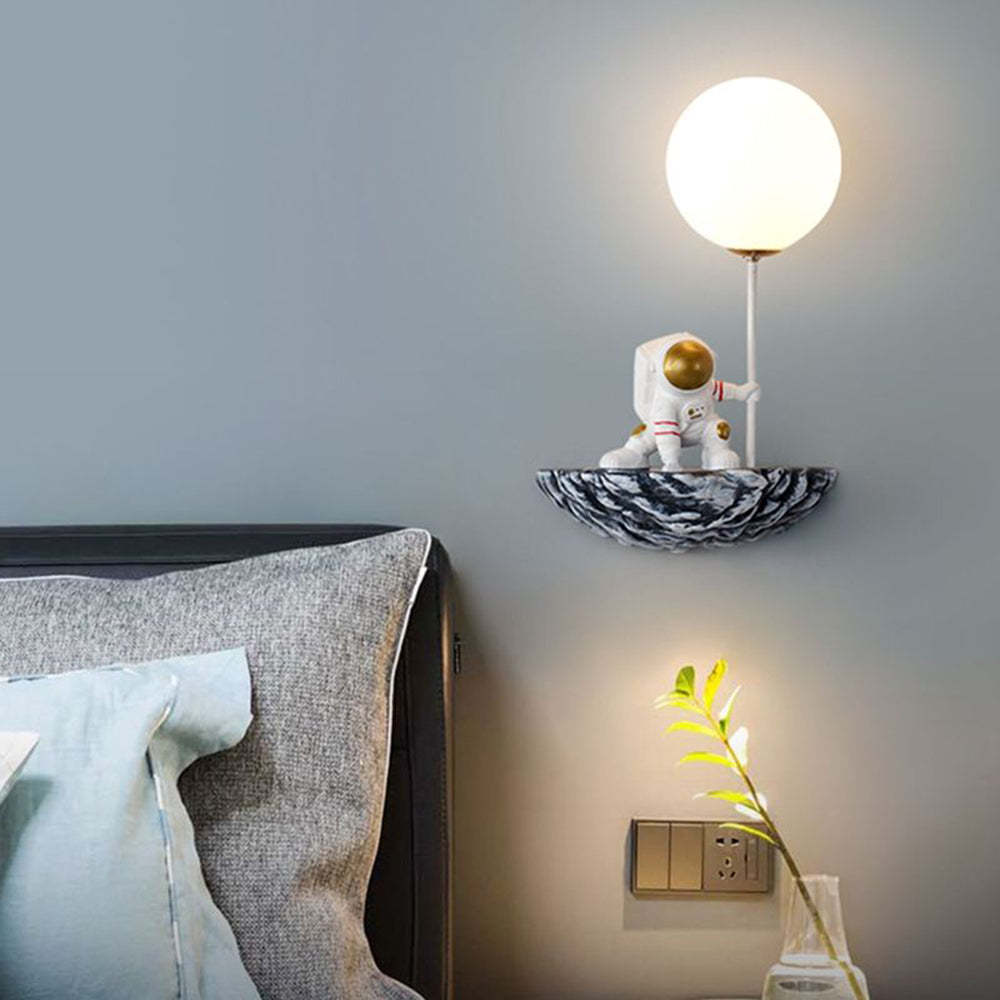 Fateh Decorative Astronaut Glass/Acrylic Wall Lamp, White/Blue-White