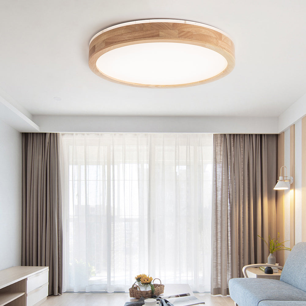 Ozawa Nordic wood ceiling light in a bright living room.