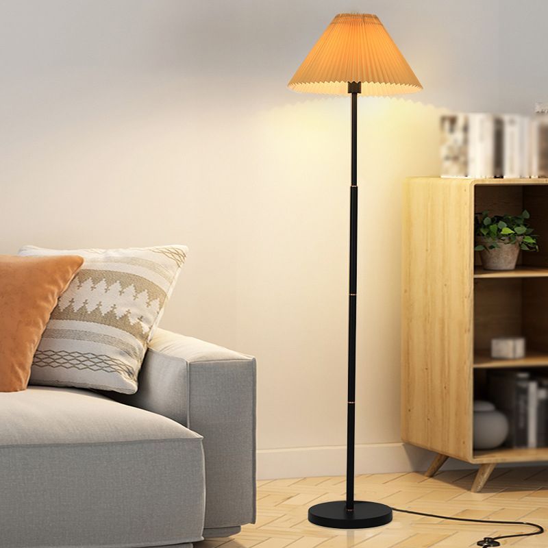 Ozawa Modern Pleated Metal Fabric Floor Lamp, White/Green/Apricot