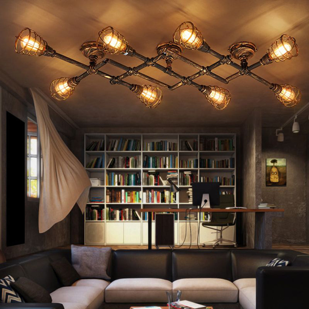 Brass Alessio Industrial Metal Flush Mount Ceiling Light in Living Room