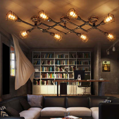 Brass Alessio Industrial Metal Flush Mount Ceiling Light in Living Room
