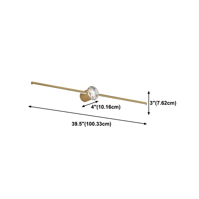 Kristy Minimalist Linear Metal/Crystal Mirror Front Vanity Wall Lamp, Gold