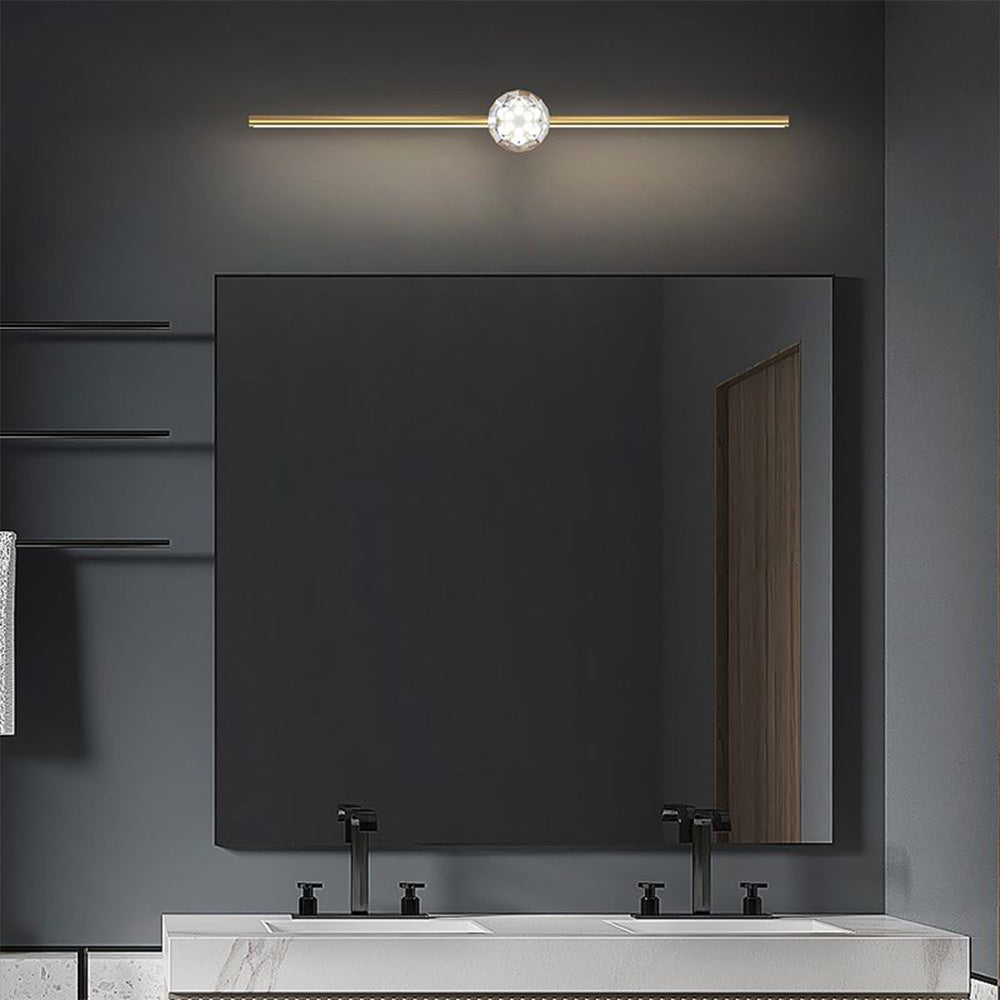 Kristy Minimalist Linear Metal/Crystal Mirror Front Vanity Wall Lamp, Gold