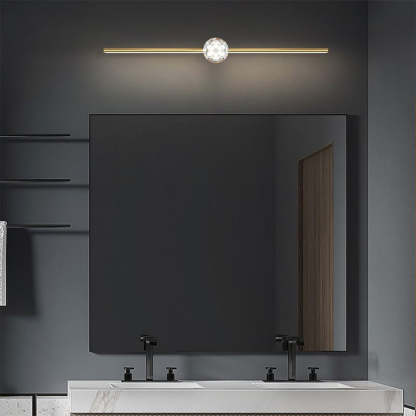 Kristy Minimalist Linear Metal/Crystal Mirror Front Vanity Wall Lamp, Gold