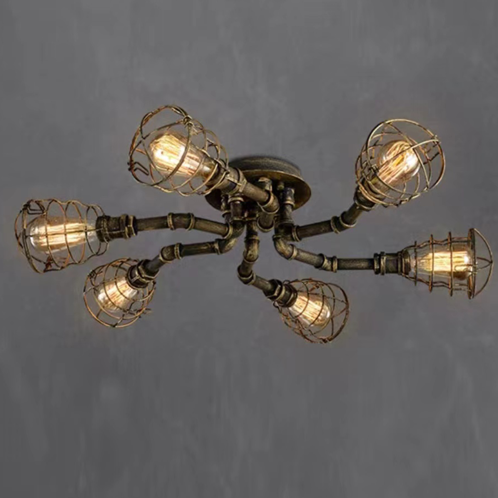 Alessio Industrial Flush Mount Ceiling Light, Black/Brass
