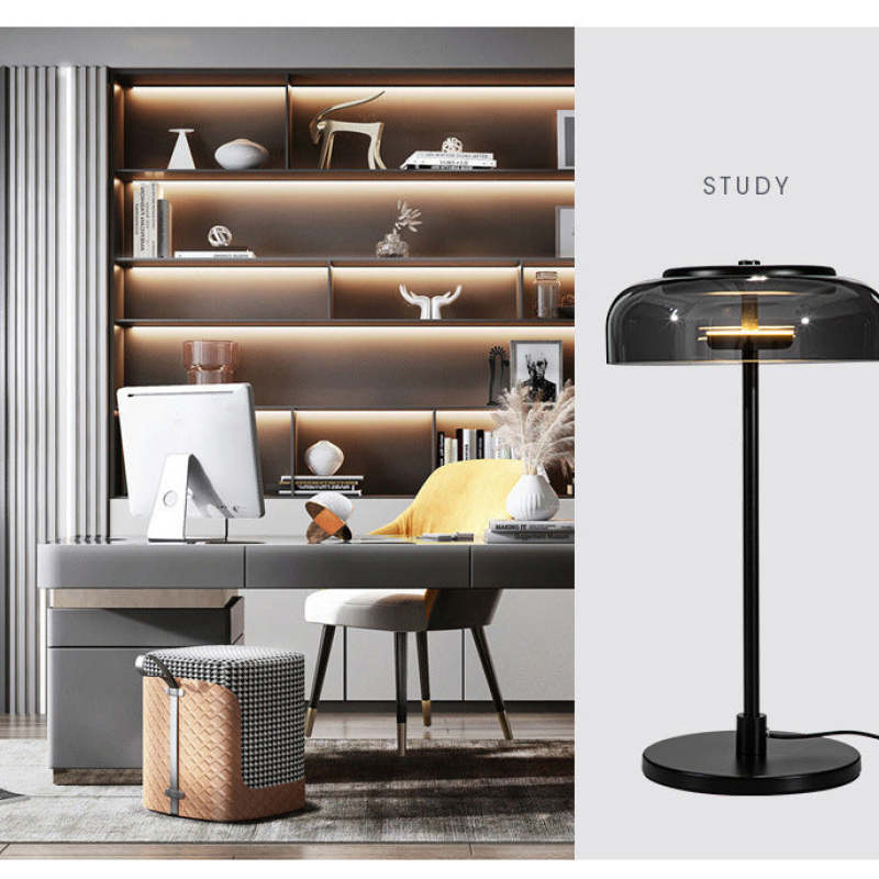 Hailie Modern Umbrella Glass/Metal Table Lamp, Black