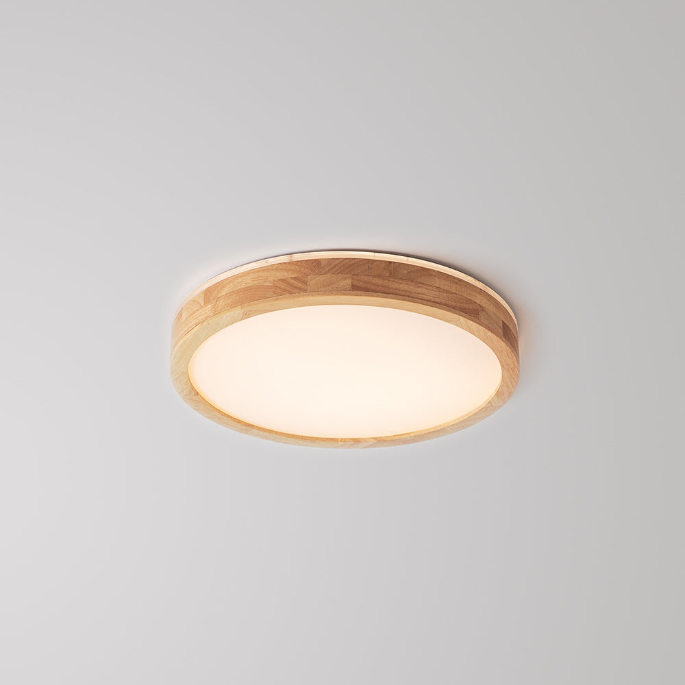 Ozawa wood flush mount ceiling light on white ceiling