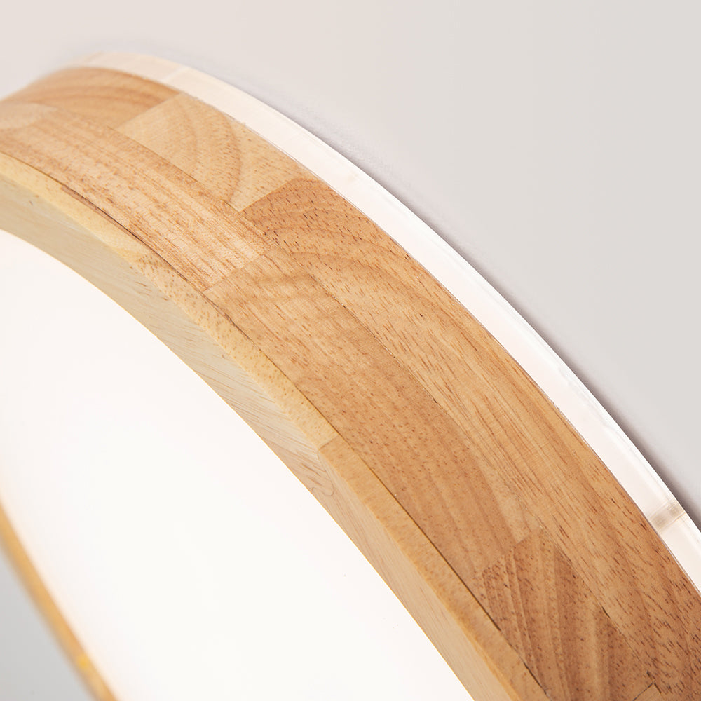 Close-up of round Ozawa wood flush mount ceiling light