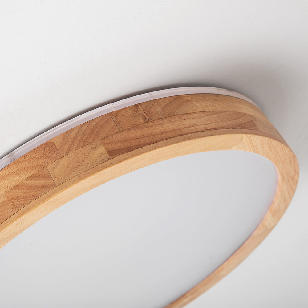 Close-up of Ozawa wood flush mount ceiling light.