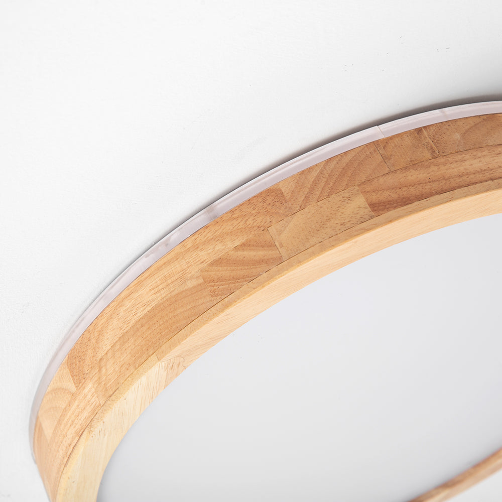 Ozawa wood flush mount ceiling light close up.