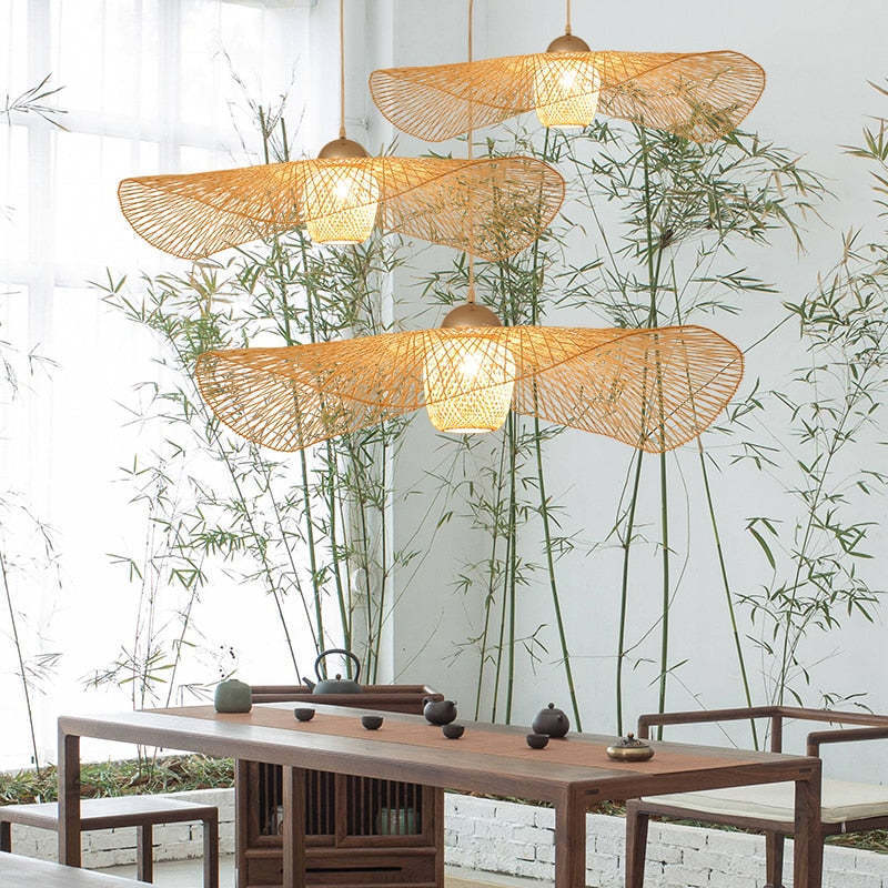 Muto Pendant Light Rattan/Metal, Gold, Kitchen Island