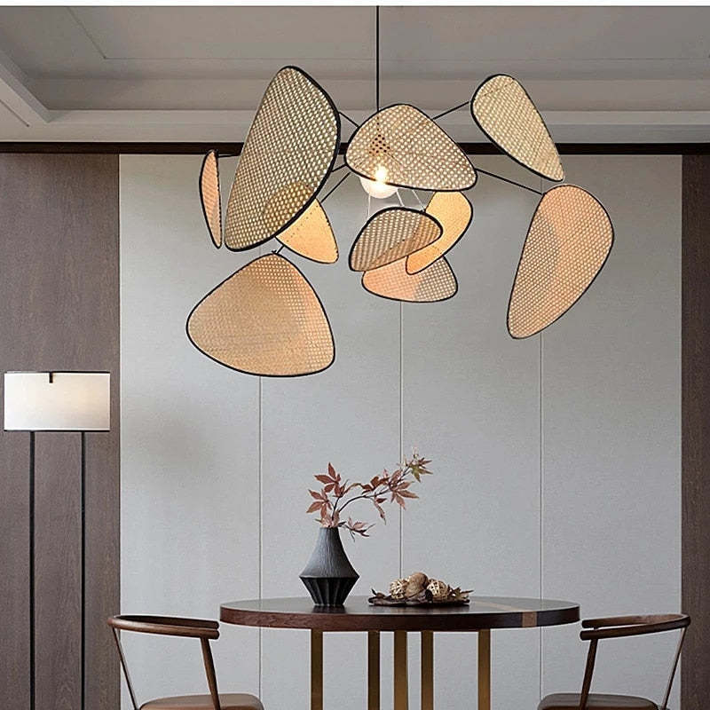 Pendant Light Leaf Grid, Rattan/Metal, Living Room | Las Sola