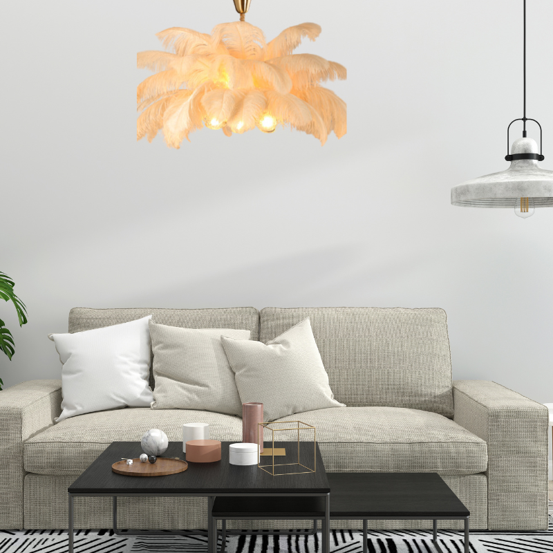 O'Moore Nordic Luxury Pendant Light, Brass/Feather