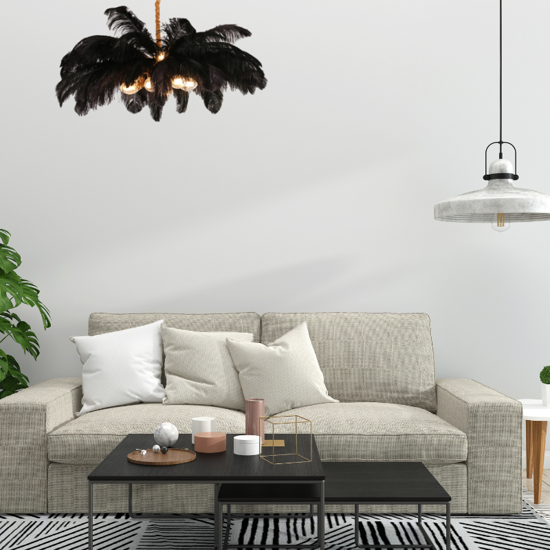 O'Moore Nordic Luxury Pendant Light, Brass/Feather