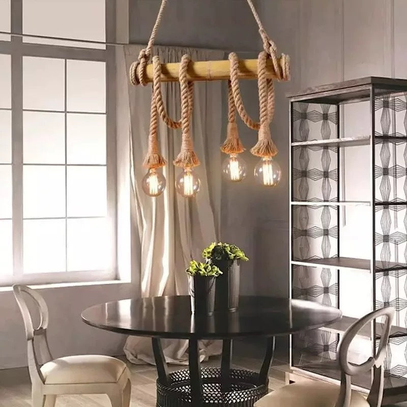 Vintage Wood/Rope Pendant Light Living Room Las Sola