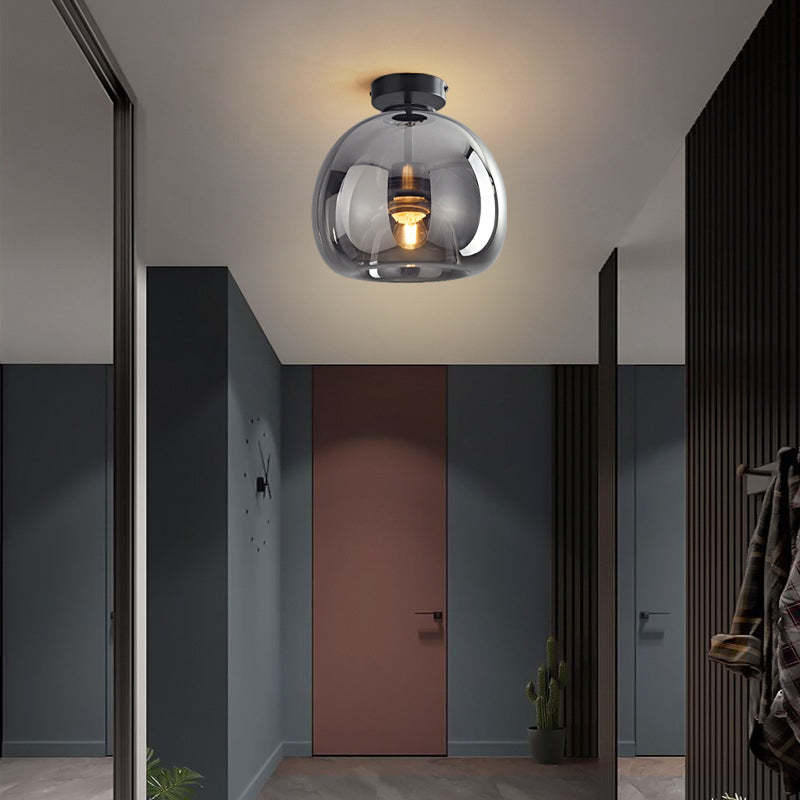 Sanna Modern Dome Glass Semi-Flush Mount Ceiling Light/Pendant Light, Gold/Black