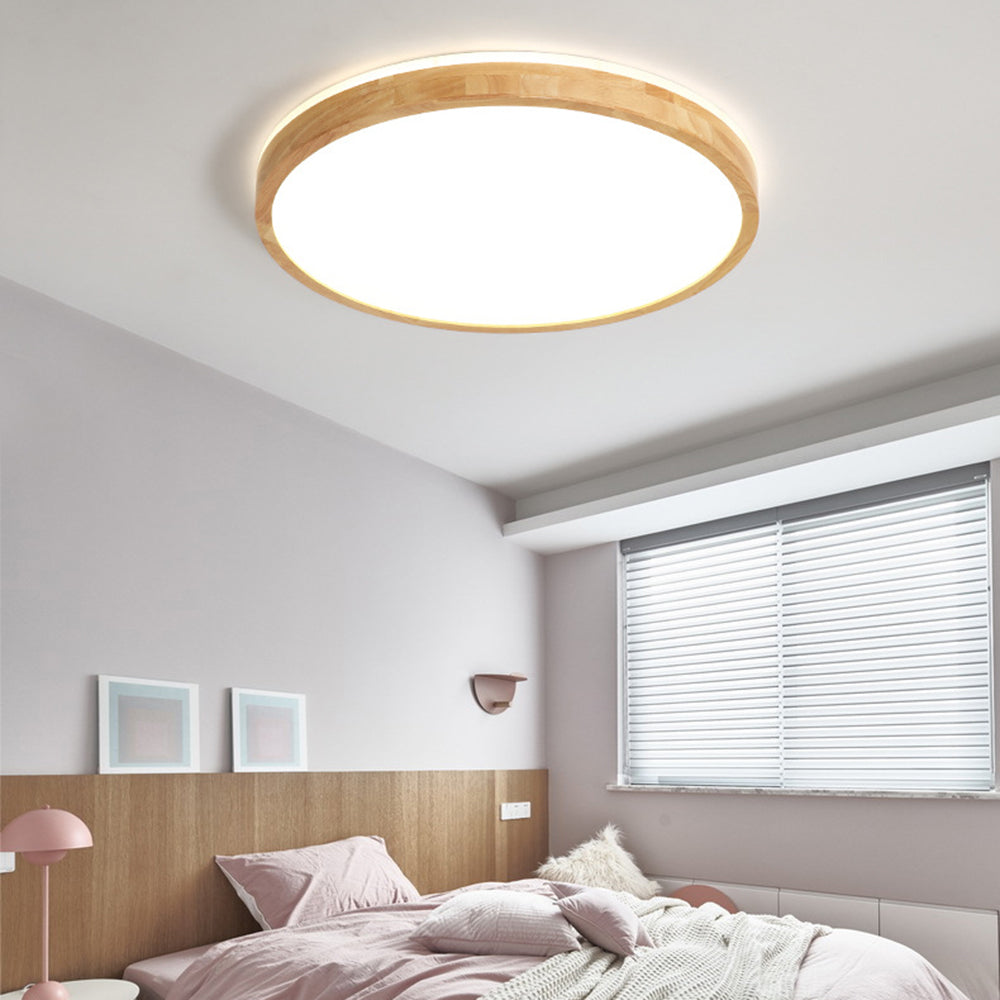 Ozawa Wood Flush Mount Ceiling Light in Bedroom
