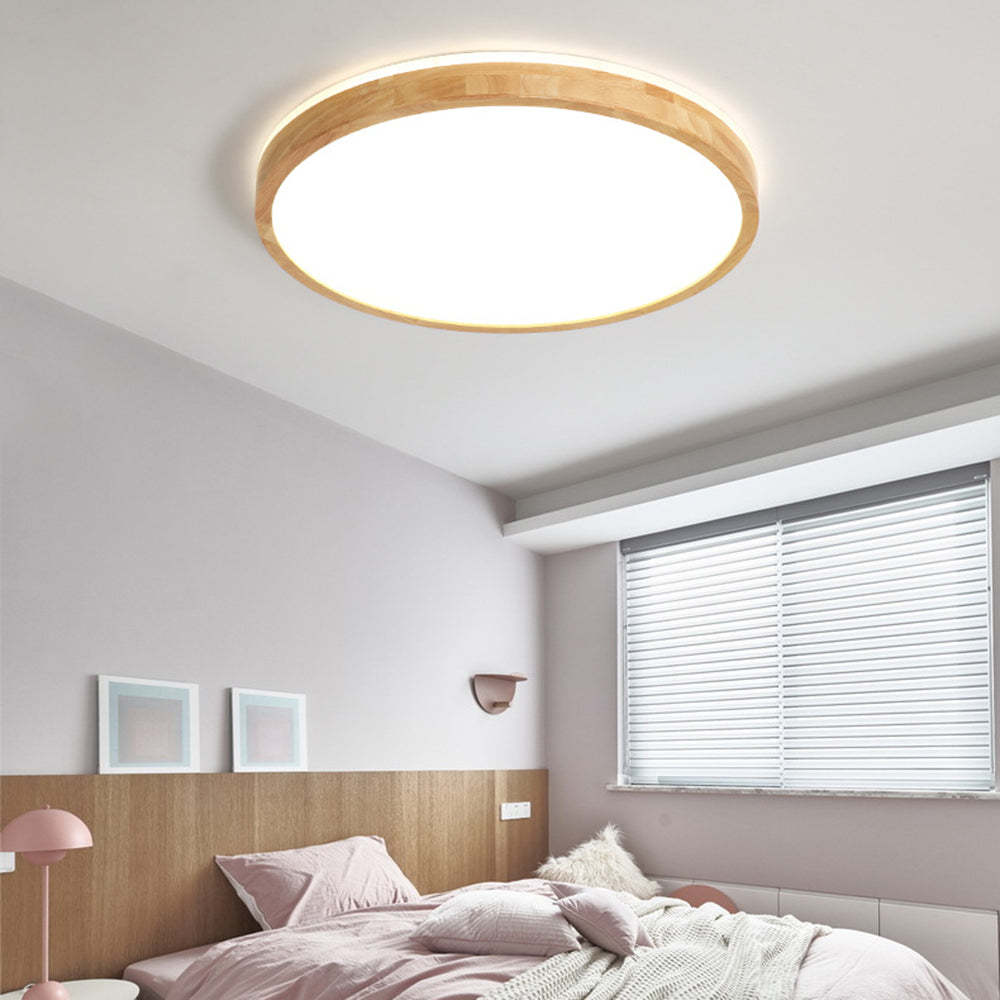 Ozawa Wood Flush Mount Ceiling Light in Bedroom