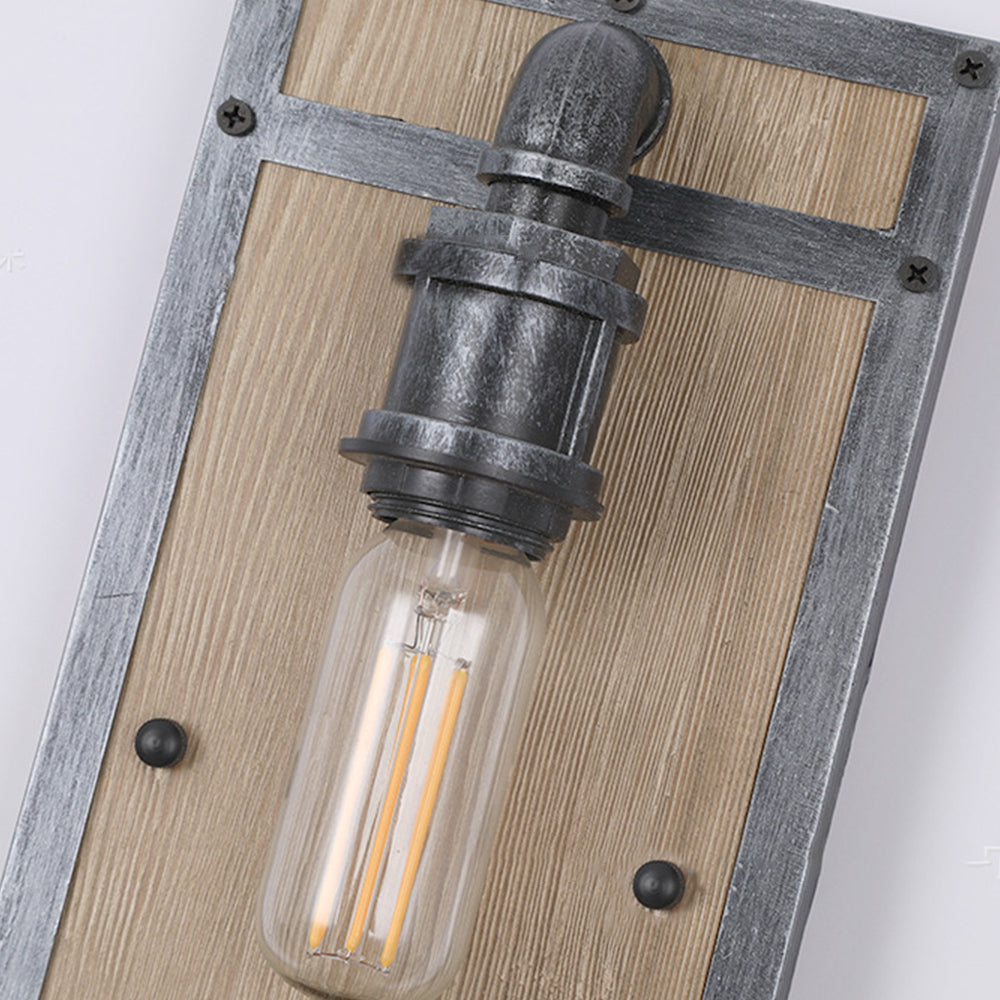Vintage industrial Alessio wall lamp with wood and metal