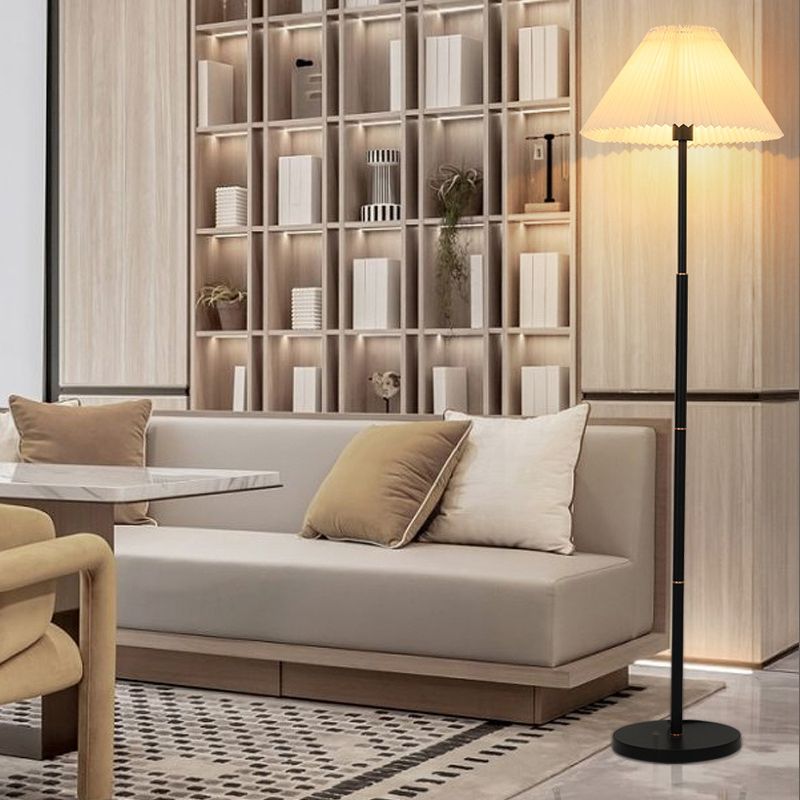 Ozawa Modern Pleated Metal Fabric Floor Lamp, White/Green/Apricot