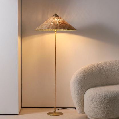 Muto Modern Metal Fabric Rattan Floor Lamp