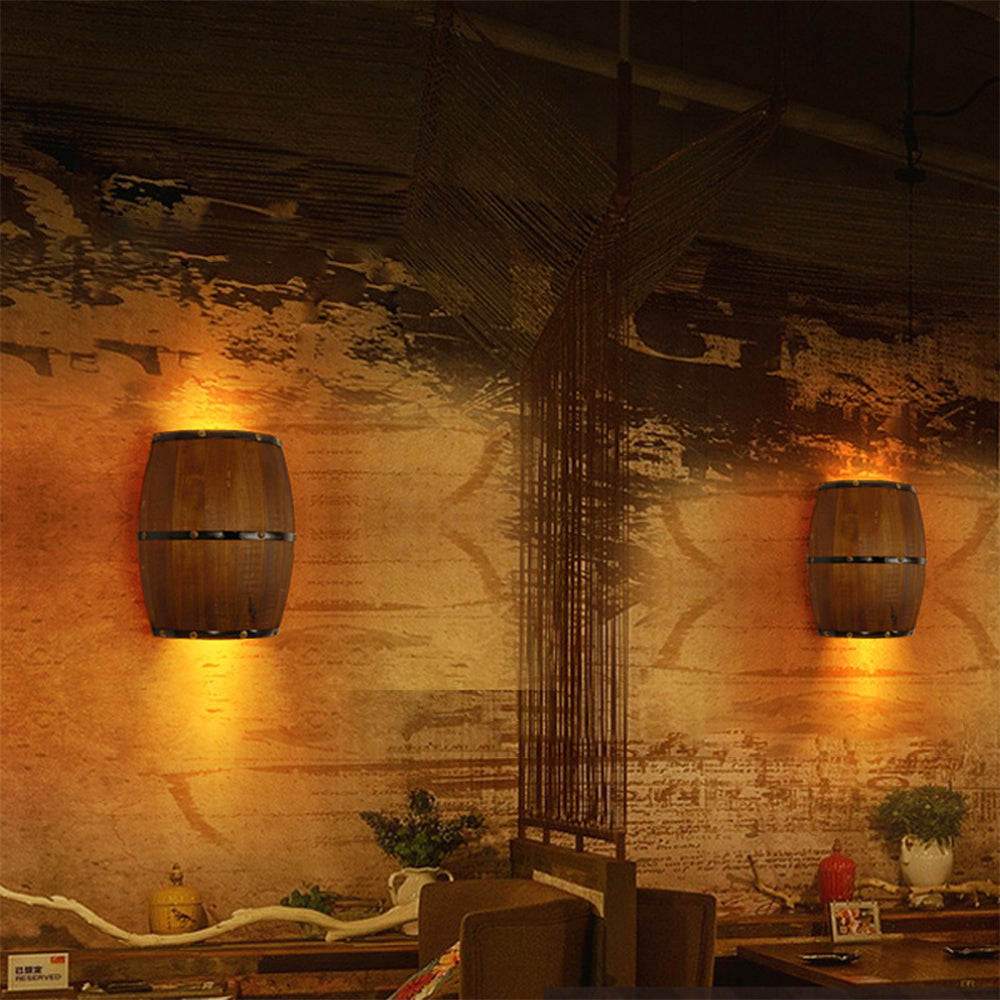 Wooden Barrel Alessio Wall Lamp in Rustic Dining Room