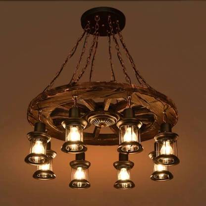 Vintage wood wheel pendant light, Austin style
