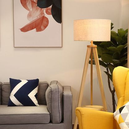 Ozawa Floor Lamp Triangle Vintage, Wooden/Fabric, Beige, Living Room