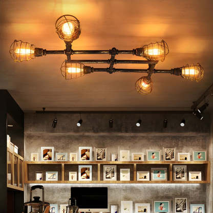 Alessio Industrial Flush Mount Ceiling Light in Bar