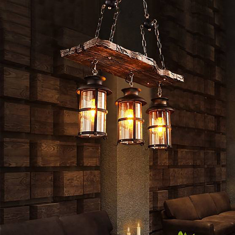 Retro Wood and Metal Lantern Chandelier