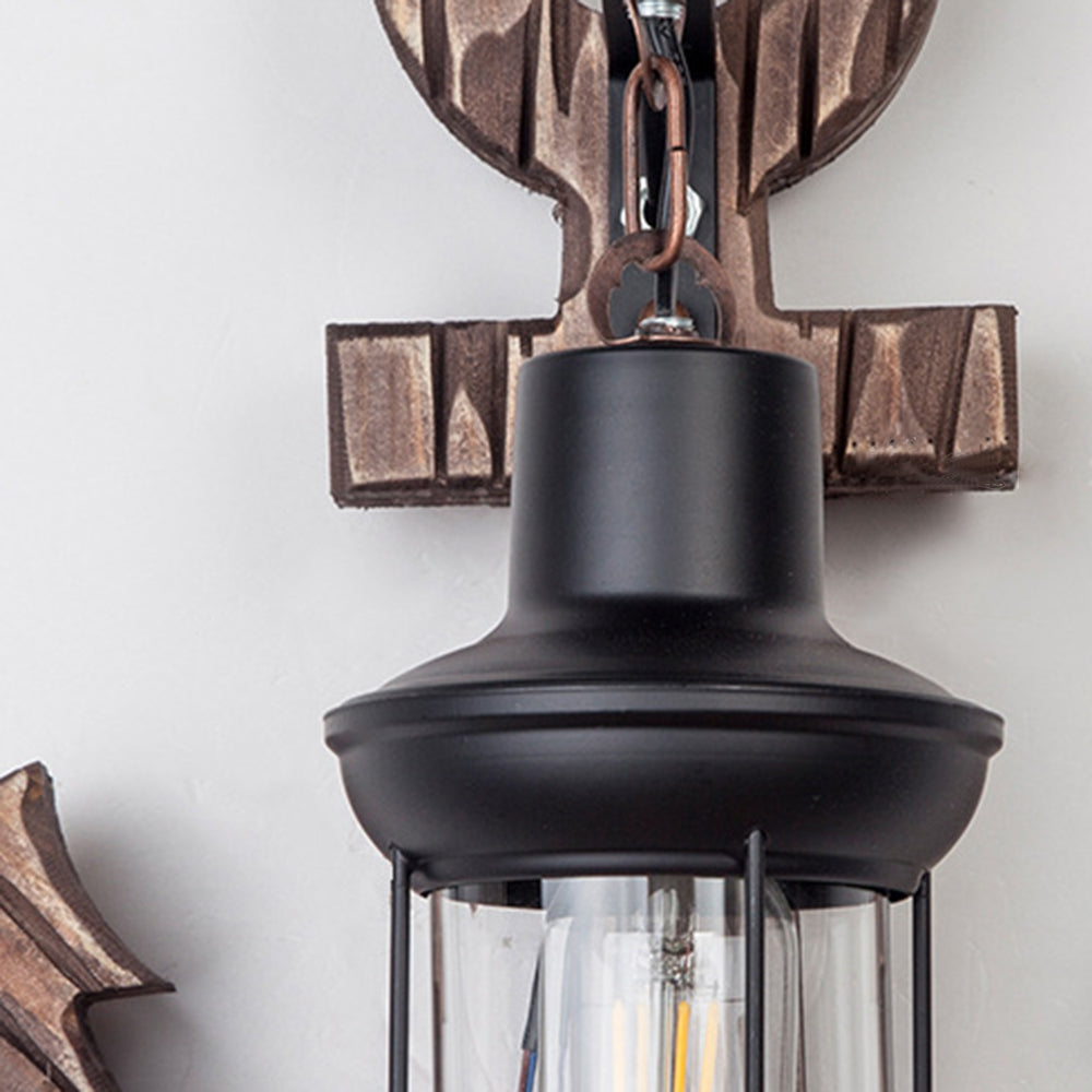 Alessio anchor wall lamp, rustic wood & metal