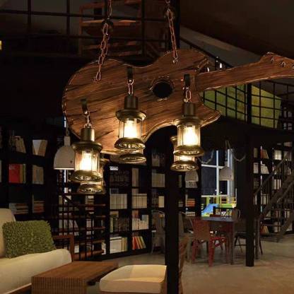 Guitar Wood Pendant Light with Metal Lanterns