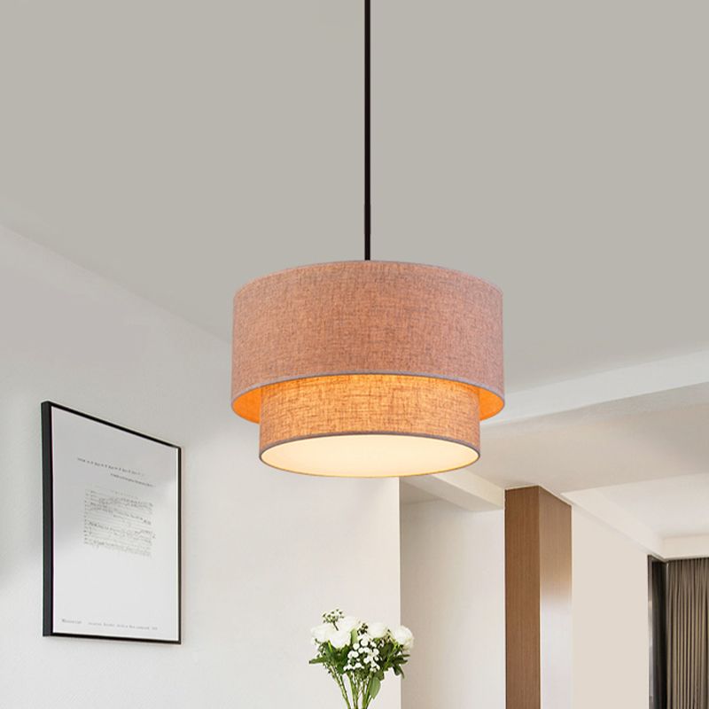 Renée Modern Dual Drum Fabric Pendant Light Flaxen