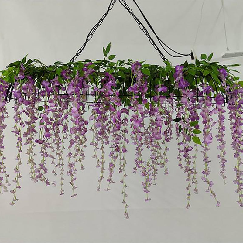 Rectangular floral nest pendant light with metal frame