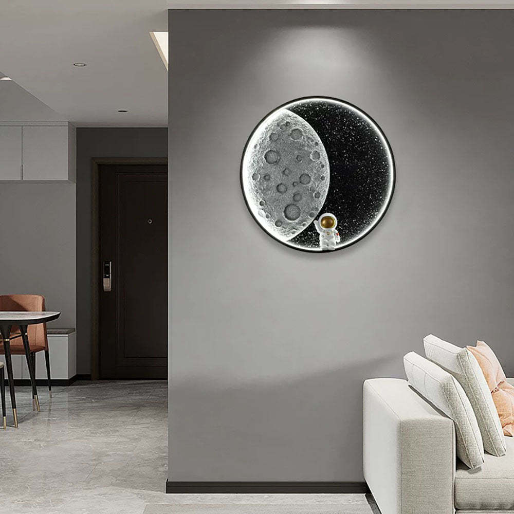 Elif Astronaut Round Moon Black Wall Lamp, Metal