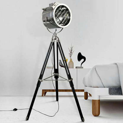 Salgado Retro Tripod Metal Floor Lamp, Silver, Bedroom/Study