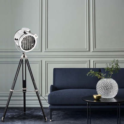 Salgado Retro Tripod Metal Floor Lamp, Silver, Bedroom/Study
