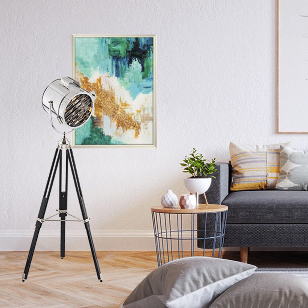Salgado Retro Tripod Metal Floor Lamp, Silver, Bedroom/Study