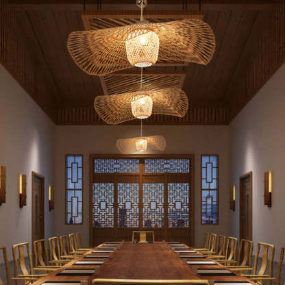 Muto Pendant Light Rattan/Metal, Gold, Kitchen Island